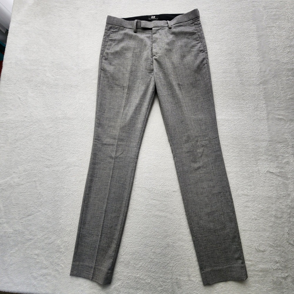 H&M Skinny Fit Dress Pants Mens 30R Gray Wool Blend Trousers 30x29 Formal Office